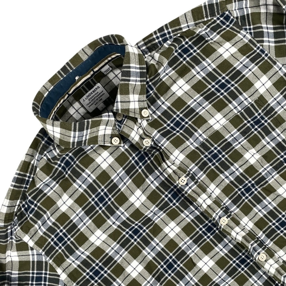 J. Lindeberg Shirt Mens S Green White Plaid Button Down Long‎ Sleeve Flannel EUC